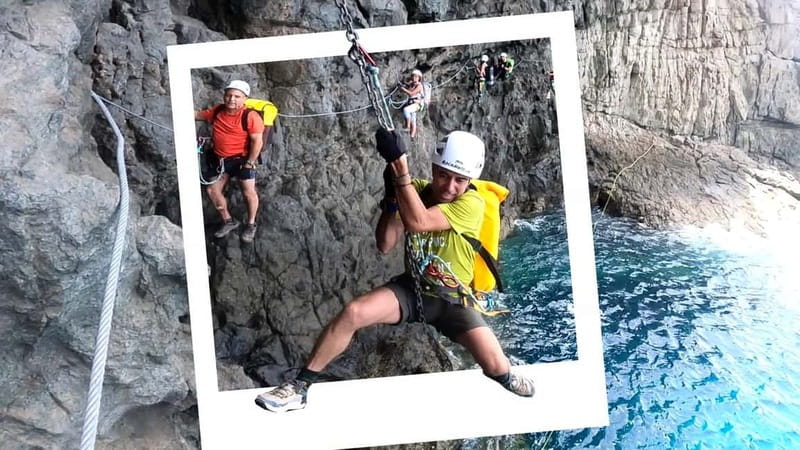 Agaete: Gran Canaria Coasteering. Marine Ferrata and Zipline - The hike toward an ancient cave: where the scenery has a story