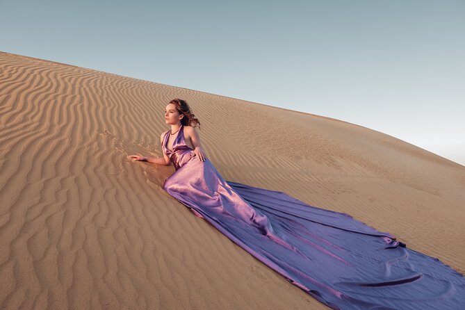 Flying Dress Photoshoot in Gran Canaria - Why Maspalomas Sand Dunes work so well for a flying dress shoot
