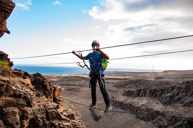 Via Ferrata in Gran Canaria. Vertical adventure park. Small groups - Rope bridge, swing, and a volcanic tunnel for a full-spectrum day